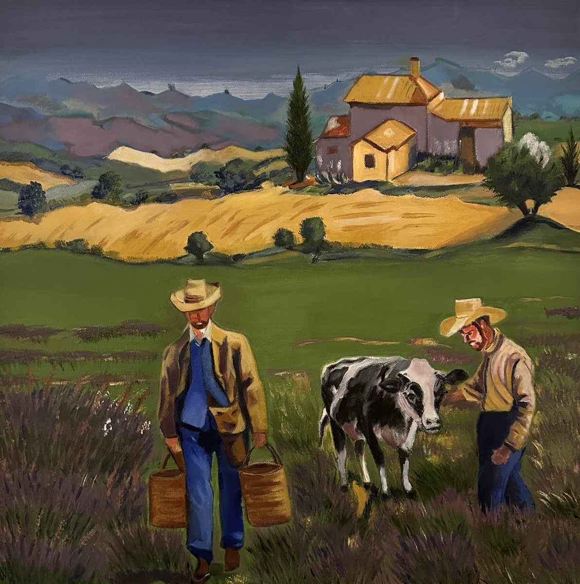 Two Farmers with a Cow — oil on canvas